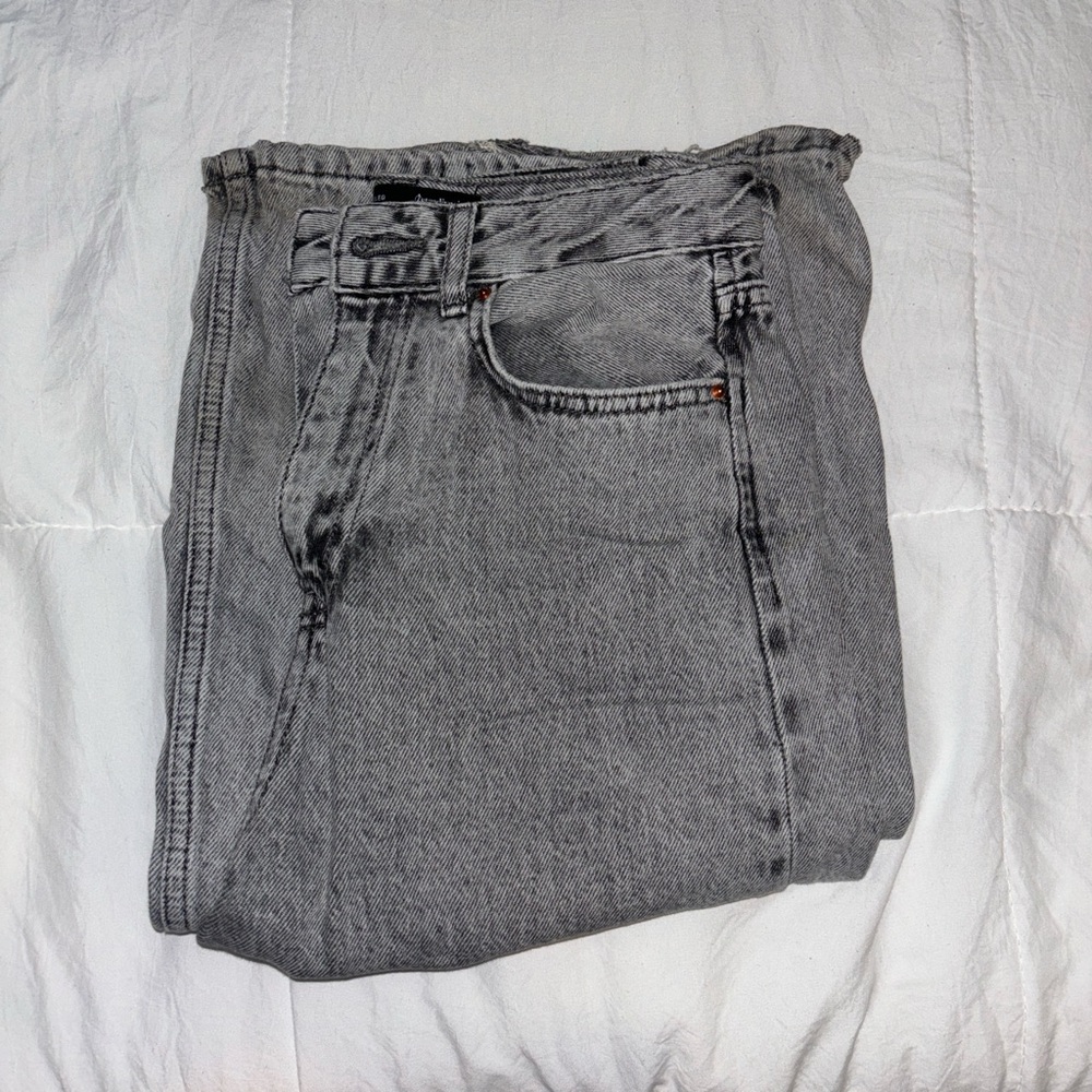 Stradivarius Grey Wide Leg Denim Jeans